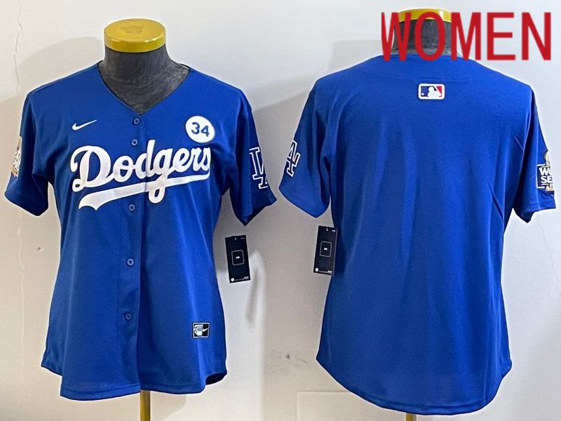 Women Los Angeles Dodgers blank 2024 World series patch blue jersey 202411205